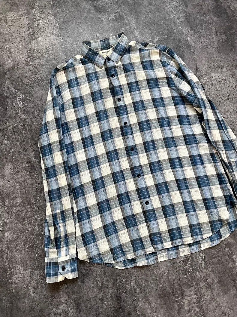 Saint Laurent Paris Saint Laurent Paris Blue and white gold thread plaid shirt Size US XXS / EU 40 - 2 Thumbnail