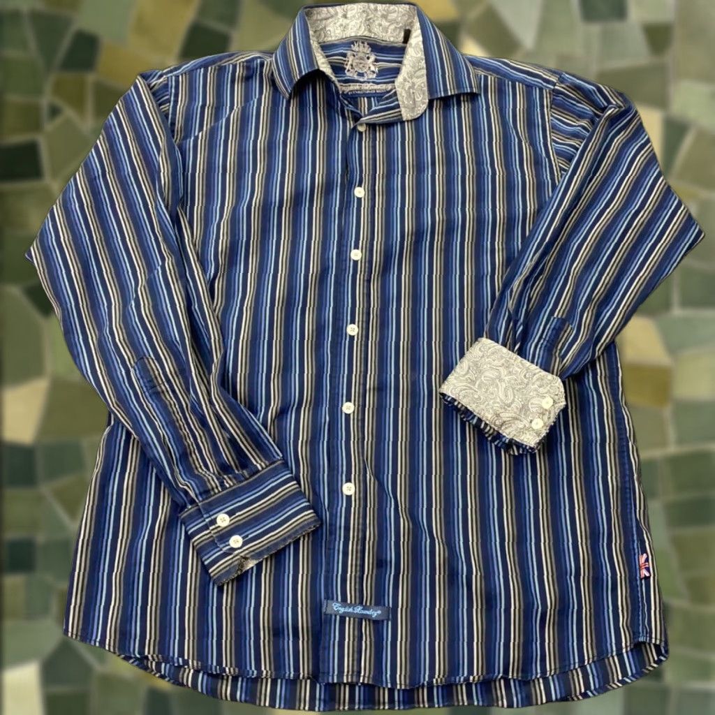 English Laundry English Laundry Classic Collection Shirt Mens Size 15 1/2 Blue Striped Flip Cuff Size US M / EU 48-50 / 2 - 1 Thumbnail