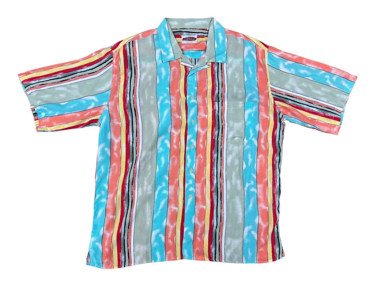 POP84 Pop 84 Italy Multi Colour Stripe Camp Collar Rayon Shirt Size US XXL / EU 58 / 5 - 1 Thumbnail