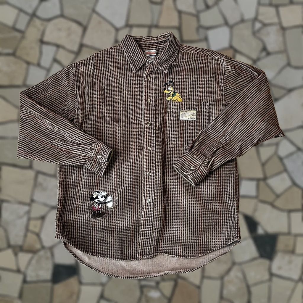 Disney VINTAGE Disney Mickey Outdoor Button-Down Shirt Men M Brown Flannel Cotton 90s Cartoon Embroidered Pocket Striped Size US M / EU 48-50 / 2 - 1 Thumbnail