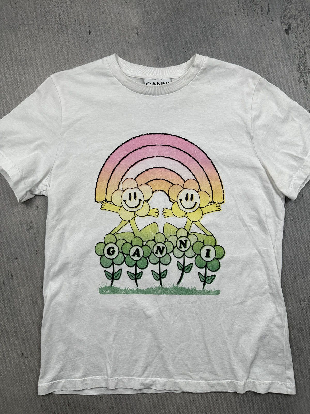 Ganni Ganni Relaxed Rainbow Smiley Graphic Tee White Copenhagen Size S / US 4 / IT 40 - 7 Thumbnail