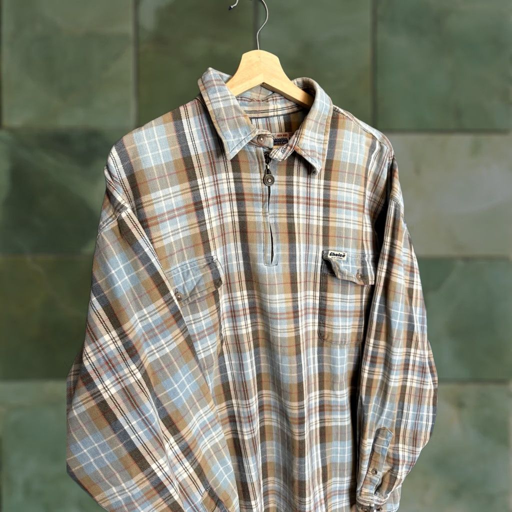 Vintage VINTAGE 90s Choice Blue Jeans Plaid Cotton Men’s XL Cowboy Button-Up Flannel Zip Shirt Size US XL / EU 56 / 4 - 1 Thumbnail