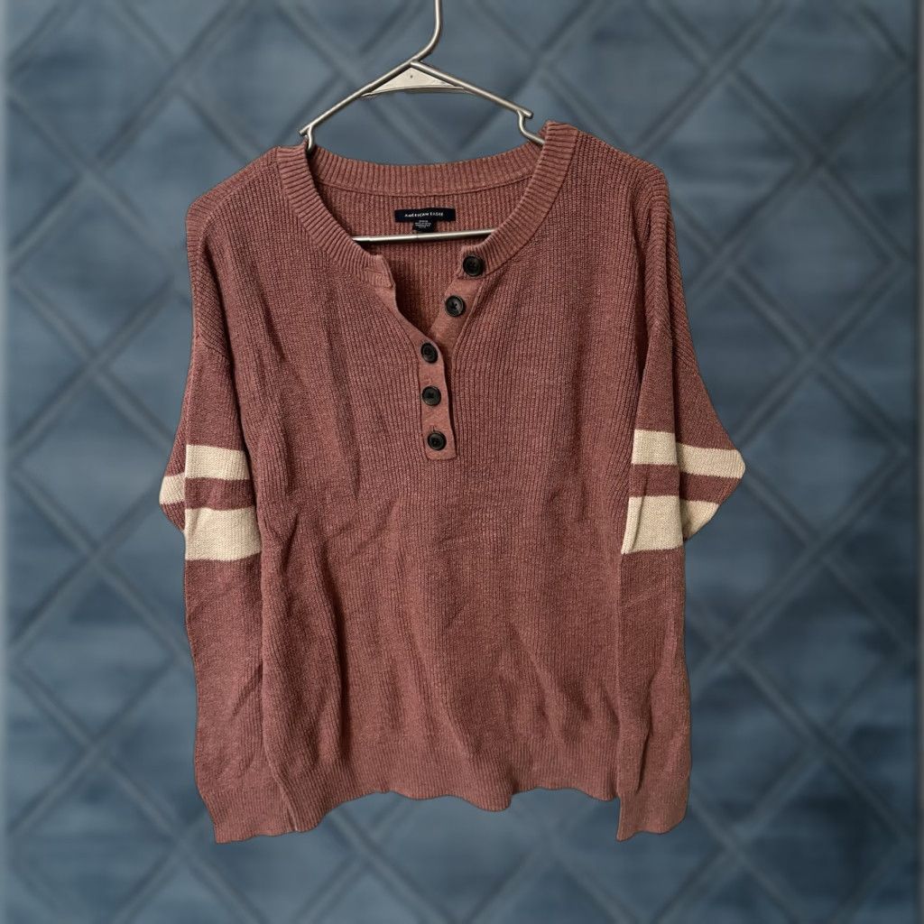 American Eagle Outfitters American Eagle Womens Sweater M Pink Button Ribbed Knit Long Sleeve Crew Neck Size M / US 6-8 / IT 42-44 - 1 Thumbnail