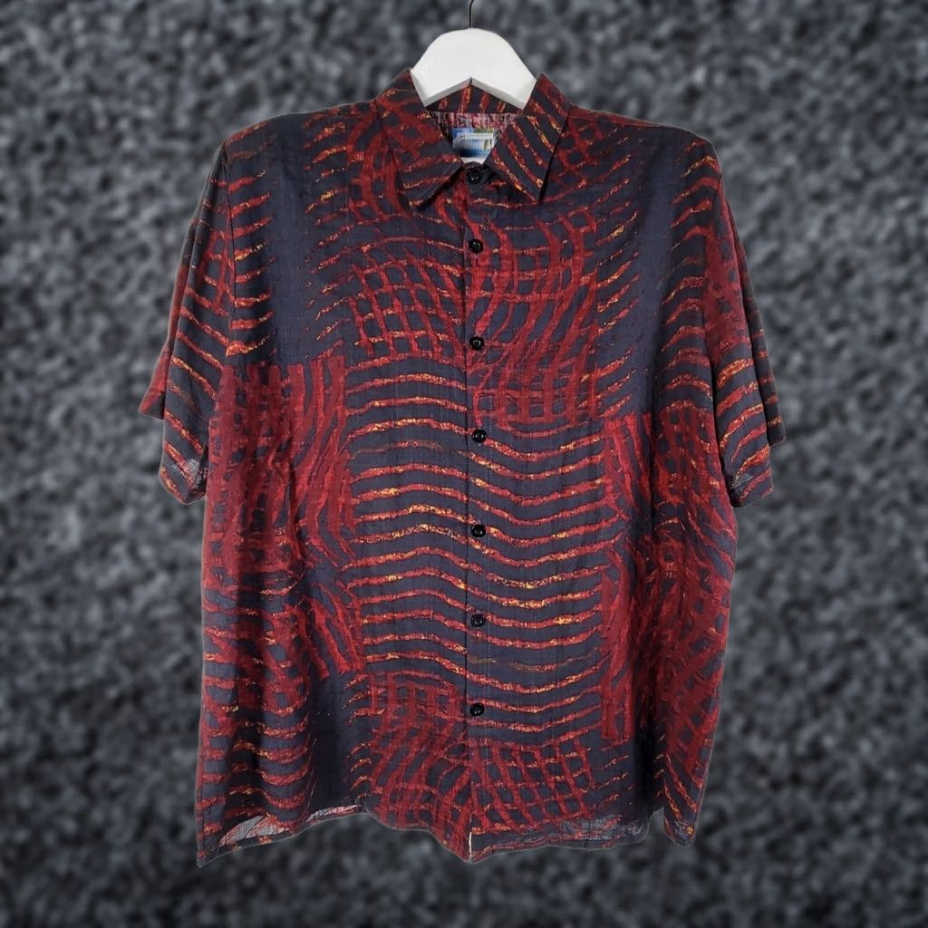 George Georg Roth Men Red Navy Abstract Print Short Sleeve Button-Up Shirt Large Casual Shirt Size US L / EU 52-54 / 3 - 1 Thumbnail