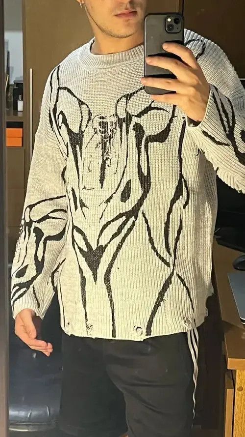 Aran Isles Knitwear × Japanese Brand Y2k style pullover sweater with holes in Harajuku style Size US L / EU 52-54 / 3 - 2 Thumbnail