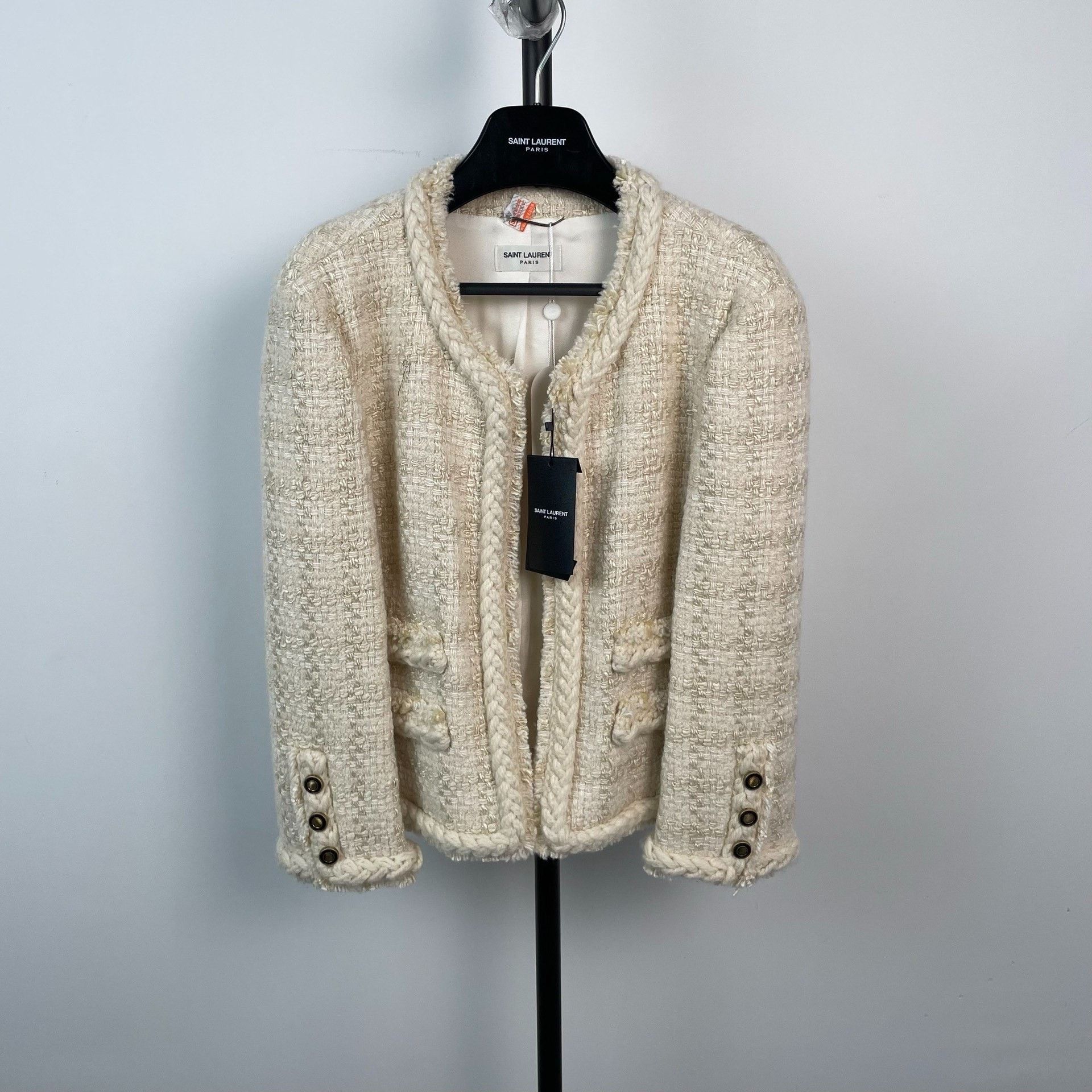 Saint Laurent Paris Saint Laurent Beige Tweed Jacket Size XXL / US 16-18 / IT 52-54 - 1 Thumbnail