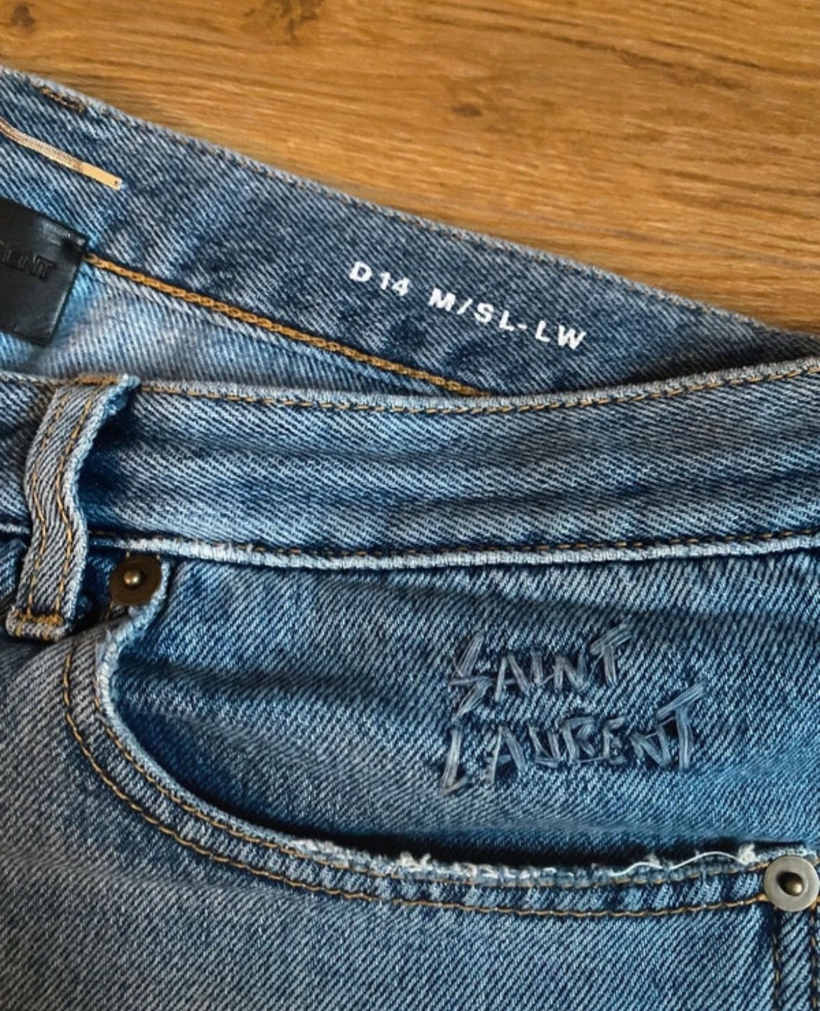 Saint Laurent Paris Saint Laurent Blue distressed crash Logo D14 Denim Jeans Size US 32 / EU 48 - 3 Thumbnail