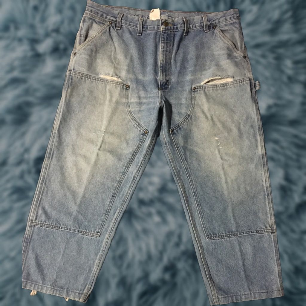 Carhartt VINTAGE Carhartt Jeans 42 Mens Denim 90s Grunge Distressed Double Knee USA Made Blue Western Trucker Work Destroyed Pants Size US 42 / EU 58 - 1 Thumbnail