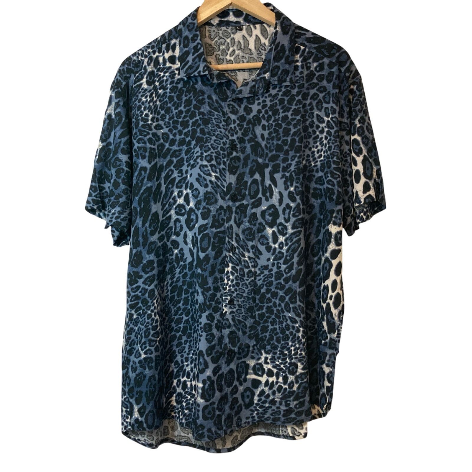 Other Blue Leopard Animal Print Lightweight Button Up Shirt Top Size L / US 10 / IT 46 - 1 Thumbnail