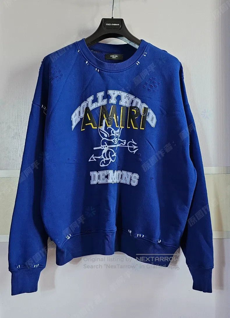 Amiri Amiri Little Devil Distressed Hoodie Blue Size US M / EU 48-50 / 2 - 2 Thumbnail
