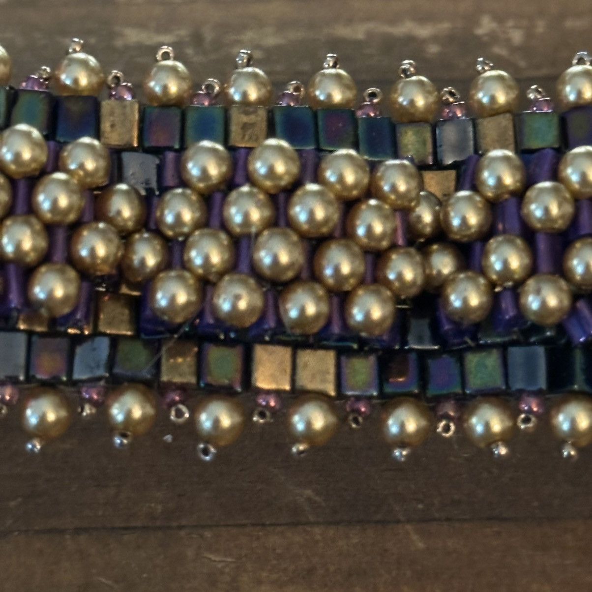 Other Wide woven peacock and gold beads snap bracelet Size ONE SIZE - 6 Thumbnail