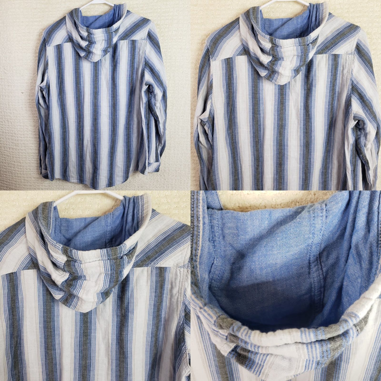Vintage Boston Traders Flannel Pullover Shirt Women's L Blue Hooded Striped Long Sleeve Size L / US 10 / IT 46 - 8 Thumbnail