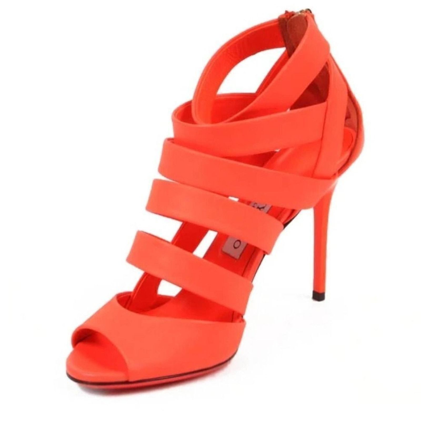 Jimmy Choo Jimmy Choo Damsen Neon Flame Nappa Leather Sandals Heels 6.5 Size US 6.5 / IT 36.5 - 6 Thumbnail