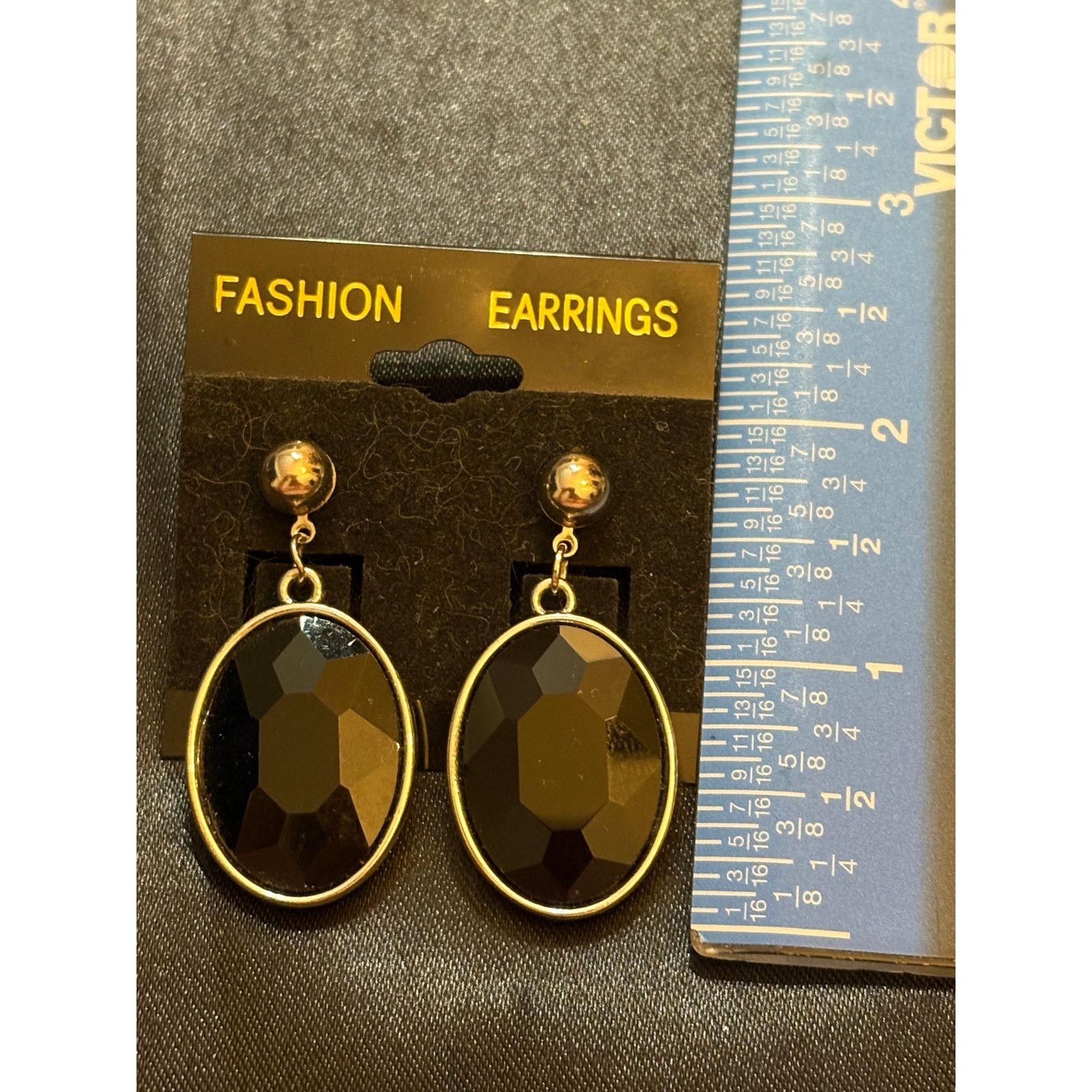 Other Vintage 80s Old Stock Black Faceted Drop Earrings Statement Size ONE SIZE - 1 Thumbnail