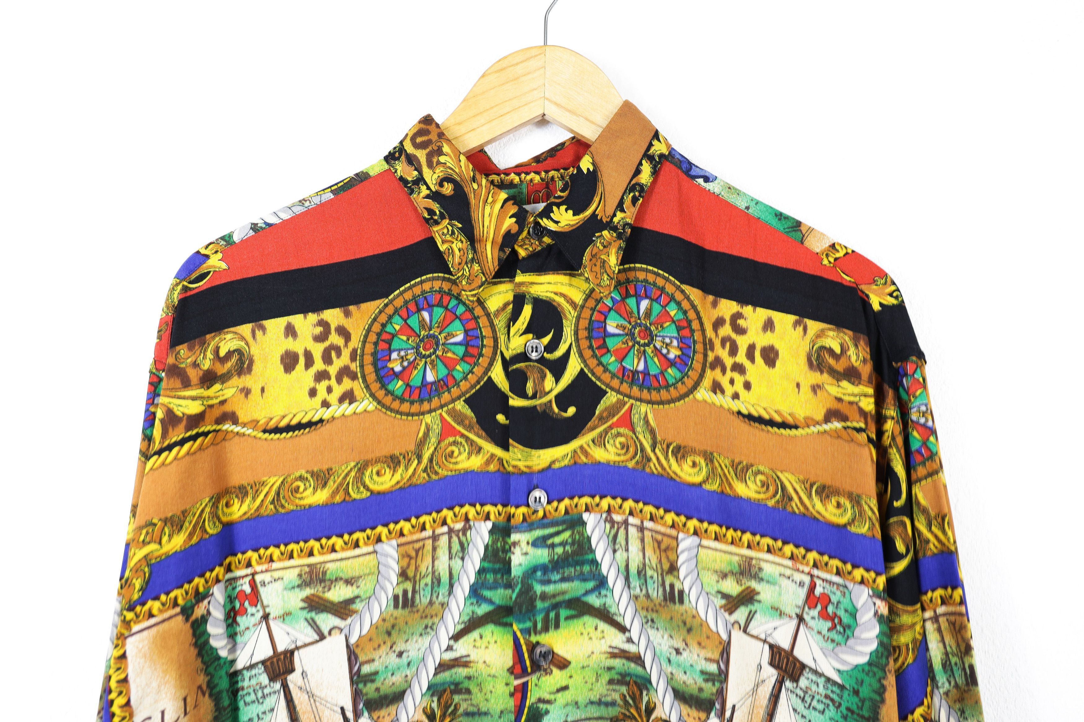 Designer Vintage Britain Baroque Printed Viscose Shirt Size US M / EU 48-50 / 2 - 2 Thumbnail