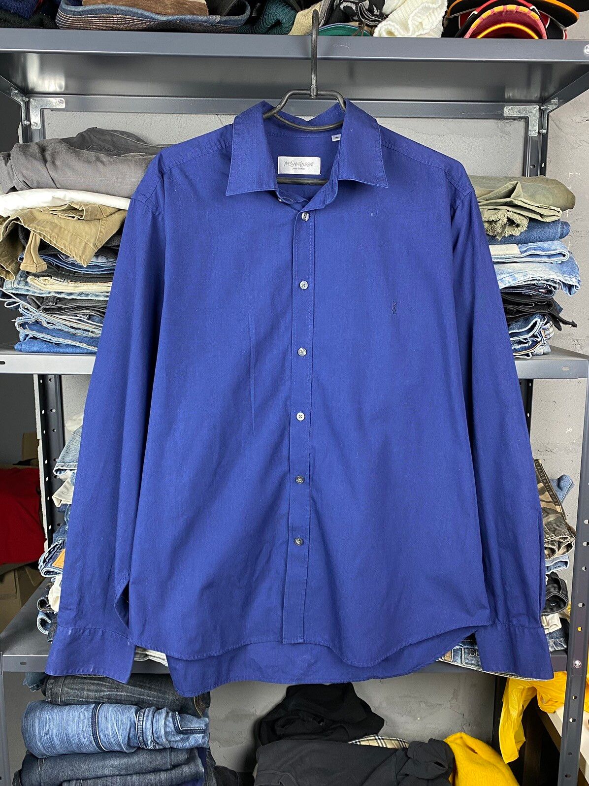 Pre-owned Ysl Pour Homme X Yves Saint Laurent Yve Saint Laurent Blue Dress Shirt Long Sleeve
