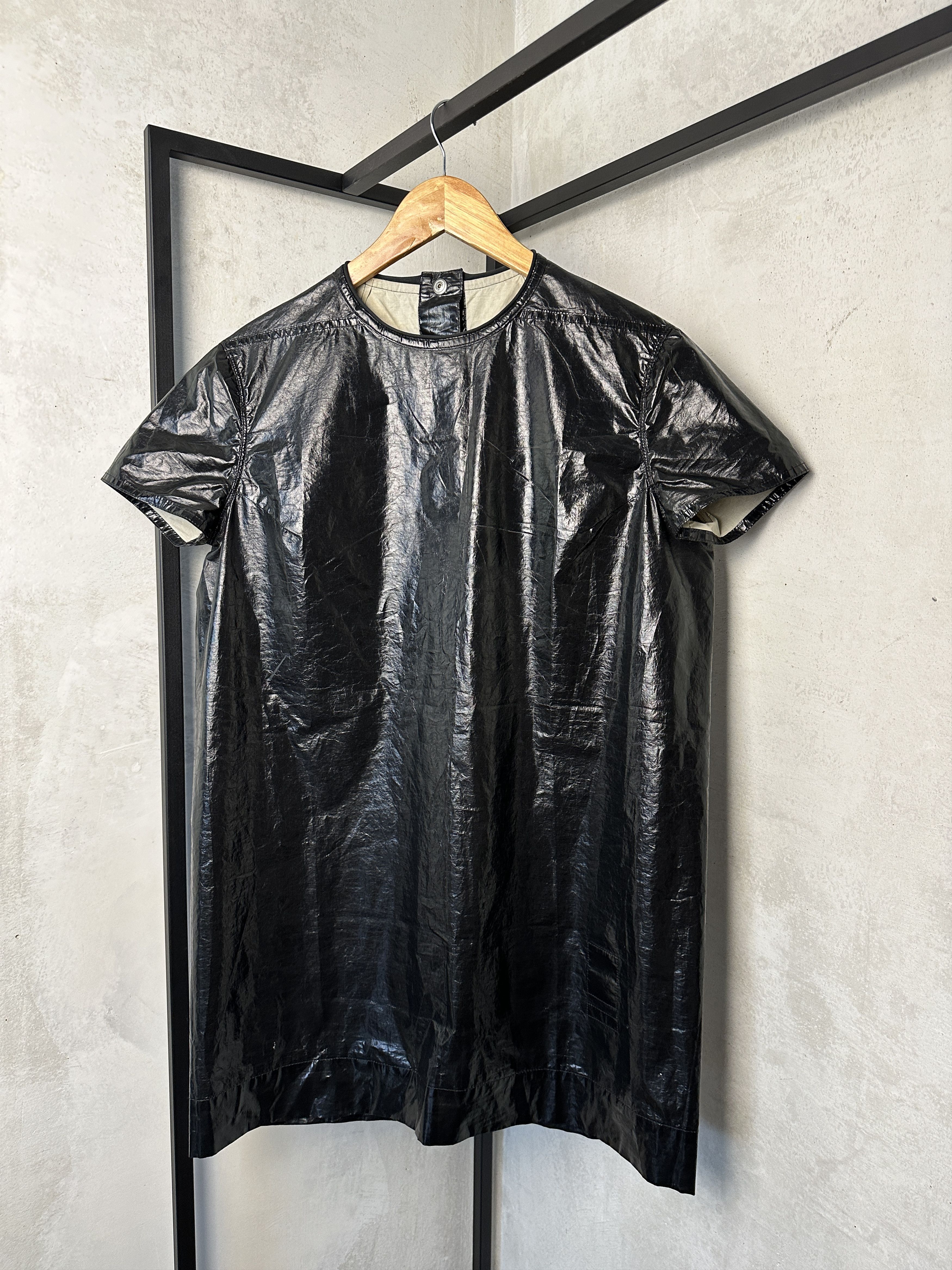 RICK OWENS DRKSHDW COATED TUNIC T-SHIRT DRESS IN BLACK