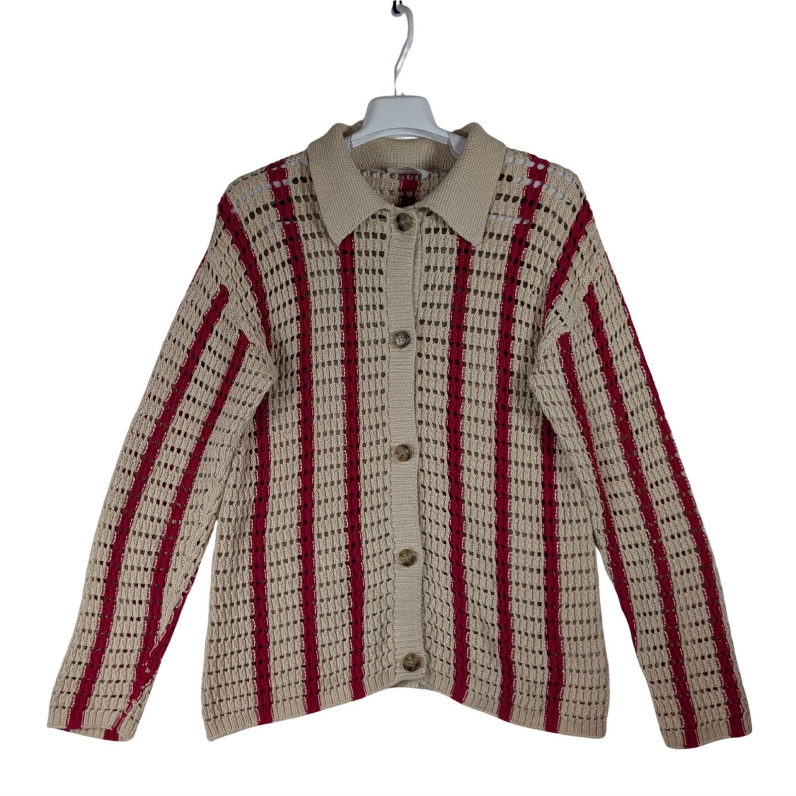Unknown London Callahan Knitwear Striped Cardigan Red Cream Size Small USED Size S / US 4 / IT 40 - 1 Thumbnail
