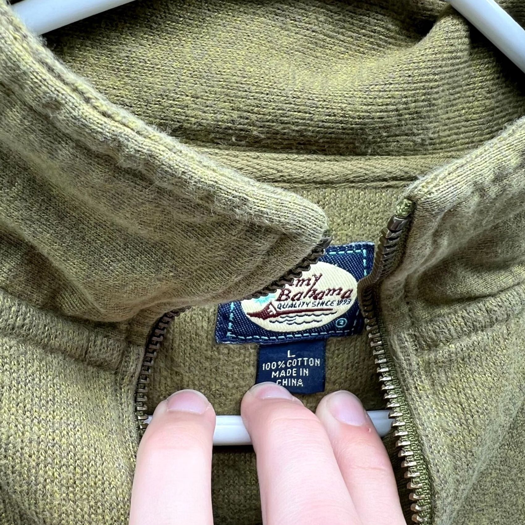 Tommy Bahama VINTAGE Tommy Bahama Sweater Mens Large Green Olive Mock Neck Pullover Fleece Long Sleeve Quarter Zip Knit Stable All Seasons Cooking? Size US L / EU 52-54 / 3 - 4 Thumbnail
