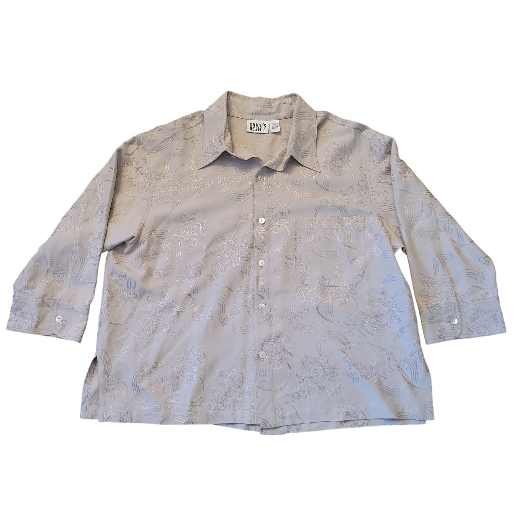 Chicos Chicos Design 3 Beige Embroidered Button Up Silk Blouse Size XL / US 12-14 / IT 48-50 - 1 Thumbnail