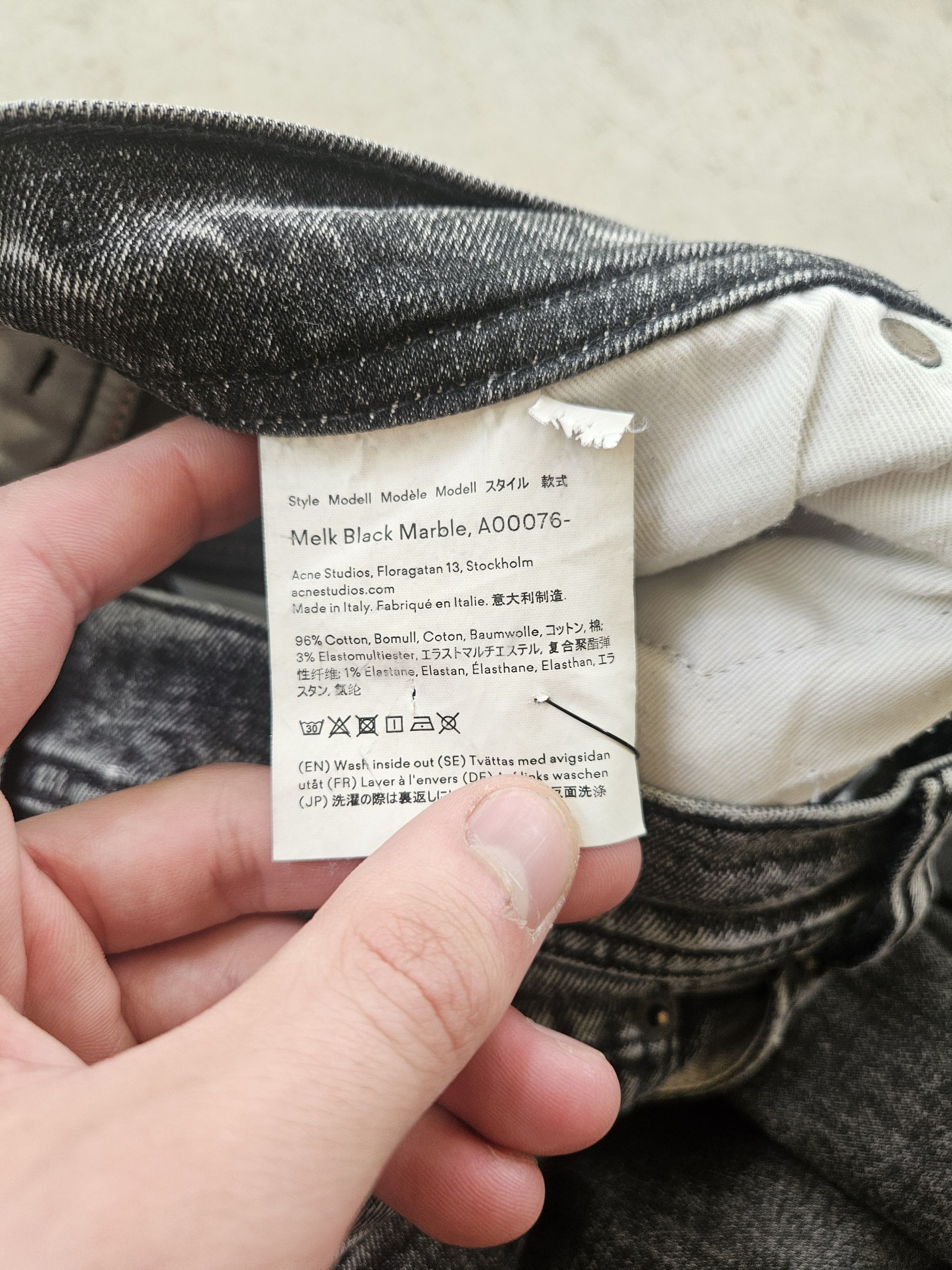 Acne Studios Blå Konst Melk Black Marble Gray Patch Denim Jeans Size US 33 - 10 Thumbnail