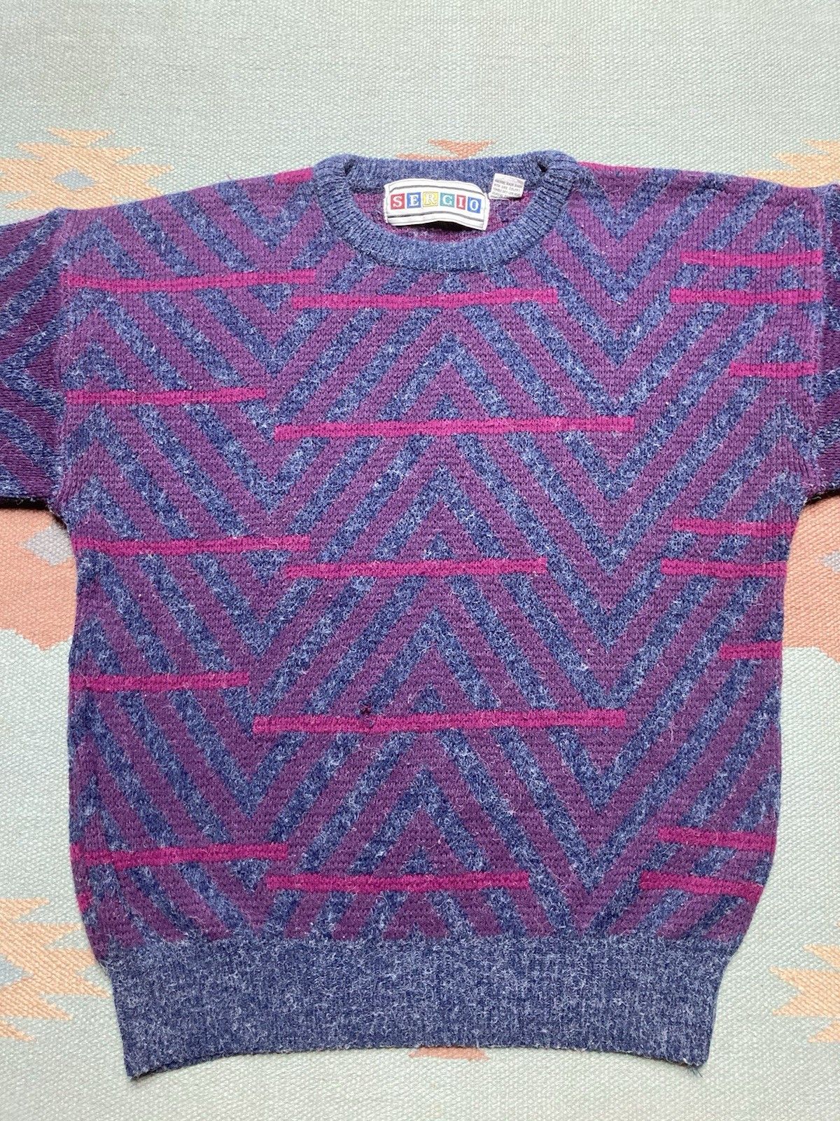 Vintage Vtg acrylic knit sweater abstract geometric Sergio sof large Size US L / EU 52-54 / 3 - 2 Thumbnail