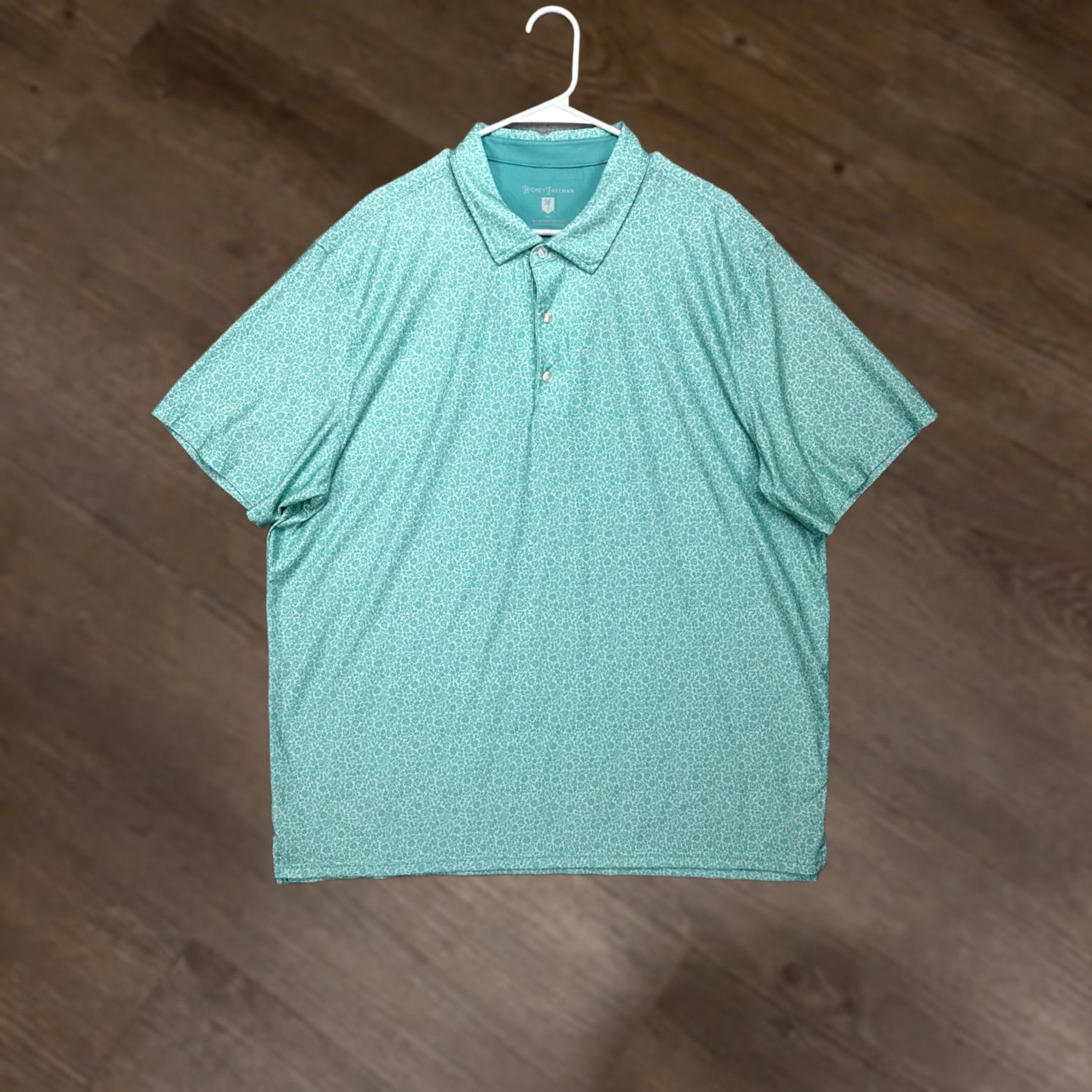Vintage Hickey Freeman Golf Polo Short Sleeve Shirt Mens 2XL Mint Green Floral Stretch Athletic Casual Outdoor Golfing Rugby Polo Shoes Not Included Size US XXL / EU 58 / 5 - 1 Thumbnail