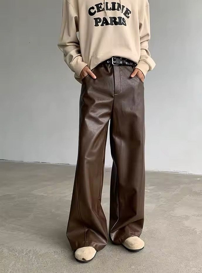 Leather Faux Leather Brown Flare Pants Size US 33 - 2 Thumbnail