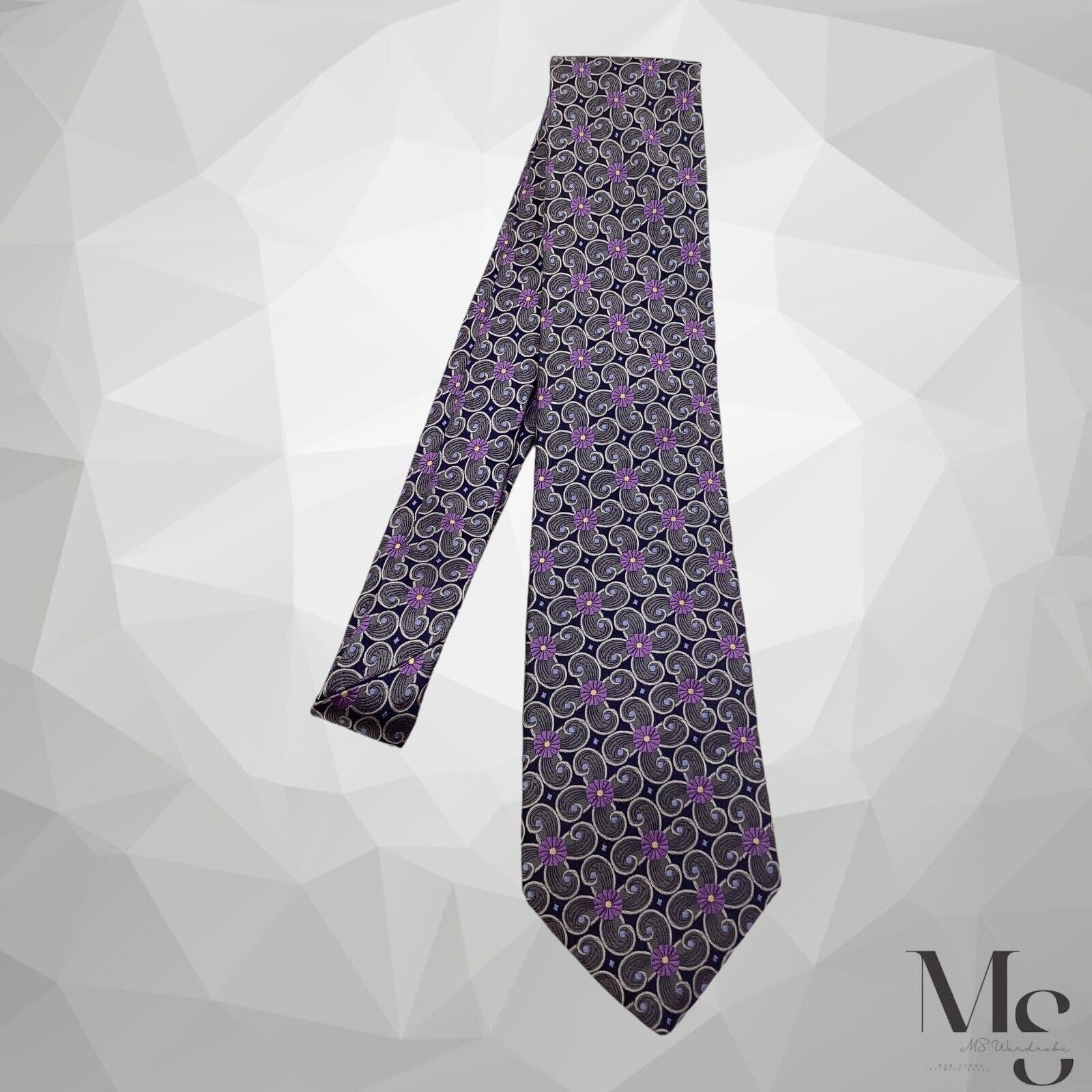 Ike Behar IKE BEHAR Gray Floral Luxury Silk Tie H.Made In USA W:3.5" Size ONE SIZE - 5 Thumbnail