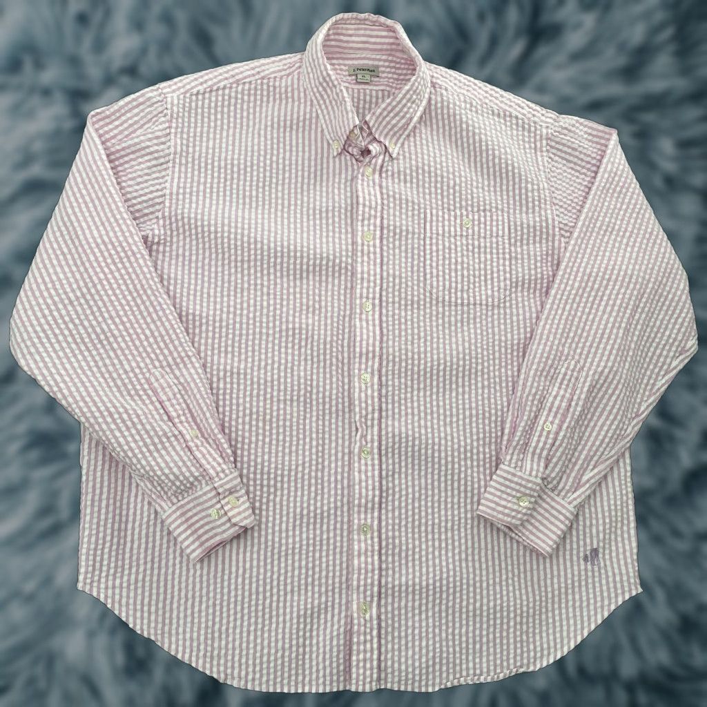 Vintage VINTAGE J. Peterman Shirt Men Button-Down Pink Stripe Seersucker XL Adult Long Sleeve Casual Beachwear Lightweight Cotton Button-Up Mens Size US XL / EU 56 / 4 - 1 Thumbnail