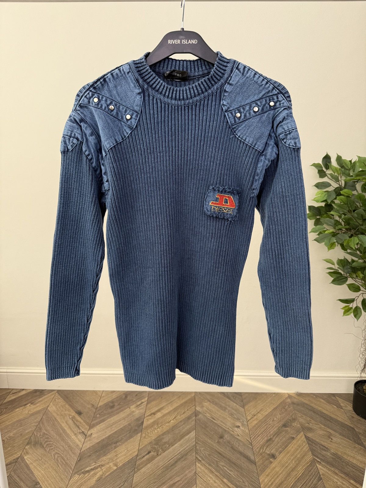 Diesel Vintage Diesel Y2K Ribbed Knit Sweater Denim Detail Logo Size US L / EU 52-54 / 3 - 1 Thumbnail