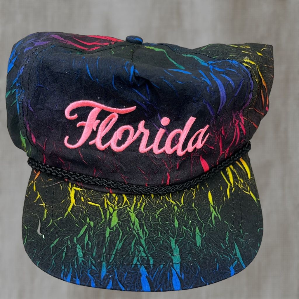 Roper VINTAGE Trucker Hat Cap SnapBack Black Neon Tie Dye Rope 90s Nylon Scrip Men One Size Adjustable Logo 80s 90s Outdoor Outdoor Mens Size ONE SIZE - 1 Thumbnail