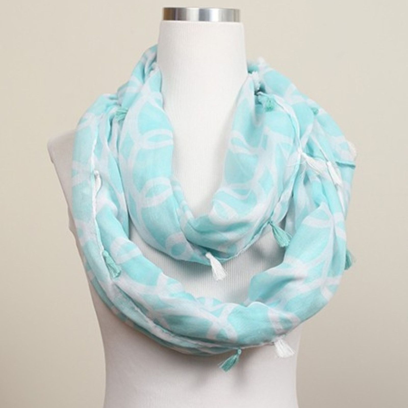 Other NEW NWT Mint & White Chain Print Cowl Tassel Infinity Scarf Size ONE SIZE - 1 Preview