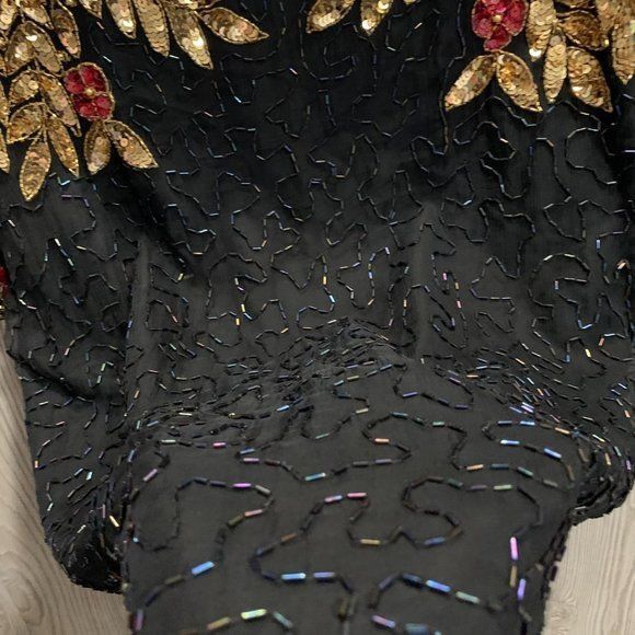 Vintage Vintage 100% Pure Silk Glamourous Hand Beaded Floral Sequine Size M / US 6-8 / IT 42-44 - 4 Thumbnail