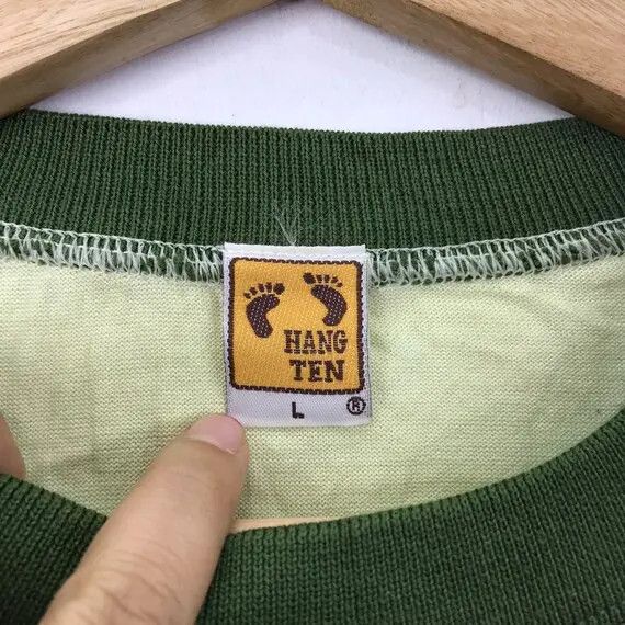 Hang Ten Vtg 90’ HANG TEN SURFING Striped Yellow Tag Green Tee Shirt Size US L / EU 52-54 / 3 - 4 Thumbnail