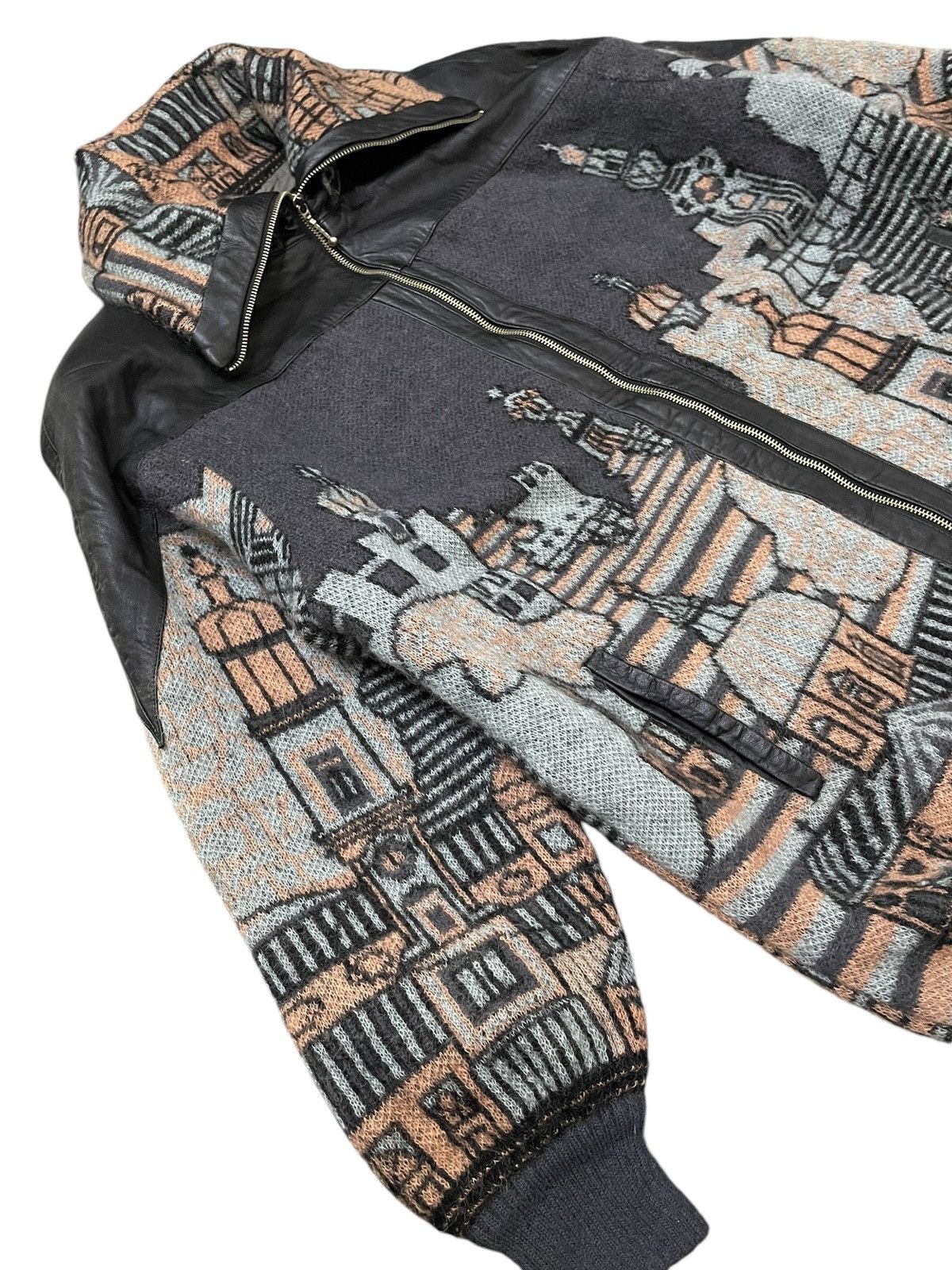 Japanese Brand Valley Japan Art Church Knit Leather Trim Jacket Size US XL / EU 56 / 4 - 8 Thumbnail