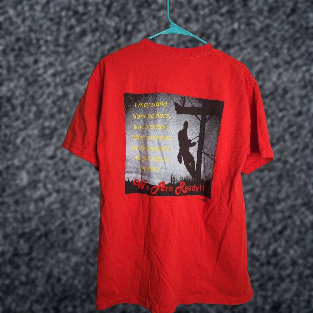Doublet VINTAGE Bayside Mens L Lineman T Shirt 2-Sided Crew Neck Red Cotton Blend Union Worker 90s/Power Lineman Mens Size US L / EU 52-54 / 3 - 1 Thumbnail