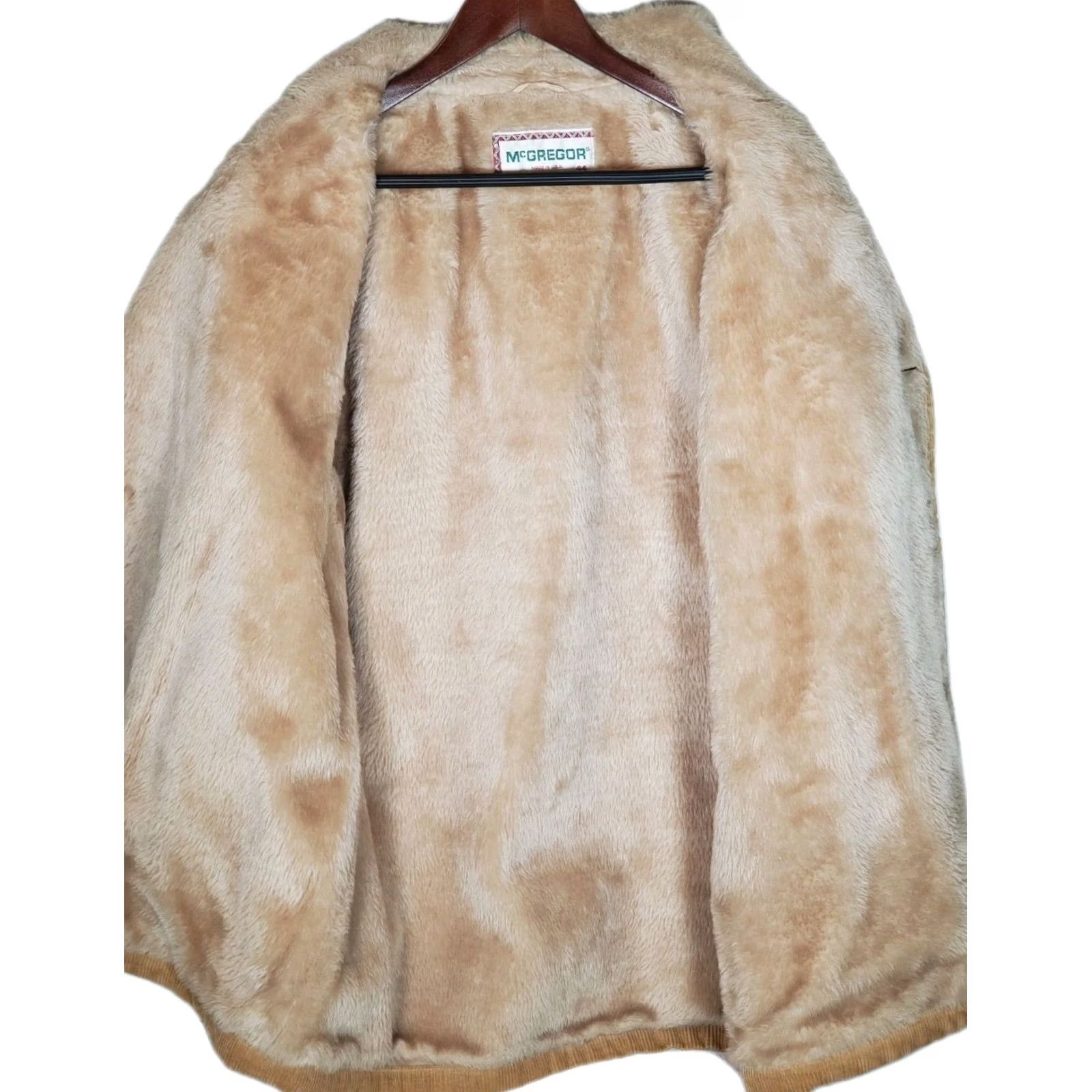 McGregor VTG Mcgregor Corduroy Faux Sherpa Lined Jacket Coat Camel Men's 44 Overcoat Jacket, Casual Western Rancher Style, 1970s, 26 in Pit to Pit, EUC Size US S / EU 44-46 / 1 - 3 Thumbnail