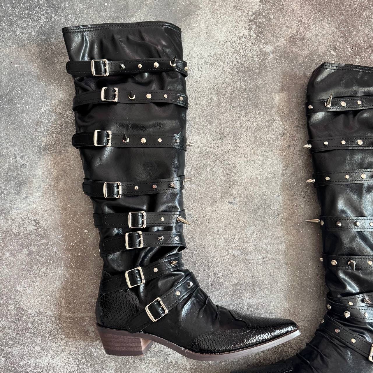 20471120 Avant Garde Goth Bondage Knee High Boots (rick owens style) Size US 8 / IT 38 - 7 Thumbnail