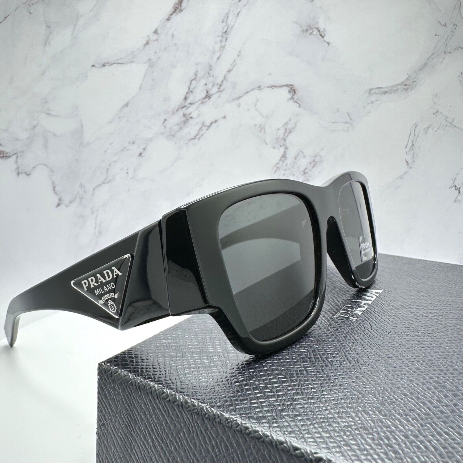 Prada New Prada Sunglasses Black Square Oversized Triangle Plaque Size ONE SIZE - 12 Thumbnail