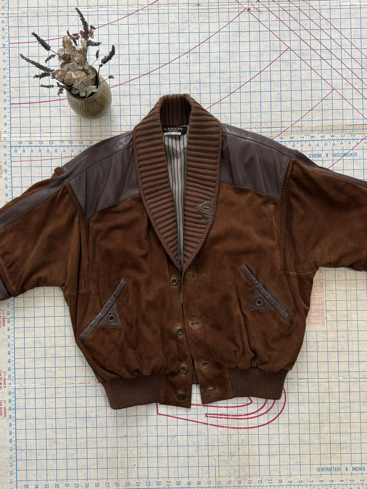 Designer × Lanvin × Vintage Vintage Lanvin Boutique Ovine Leather Shawl Collar Cardigan Size US XL / EU 56 / 4 - 5 Thumbnail
