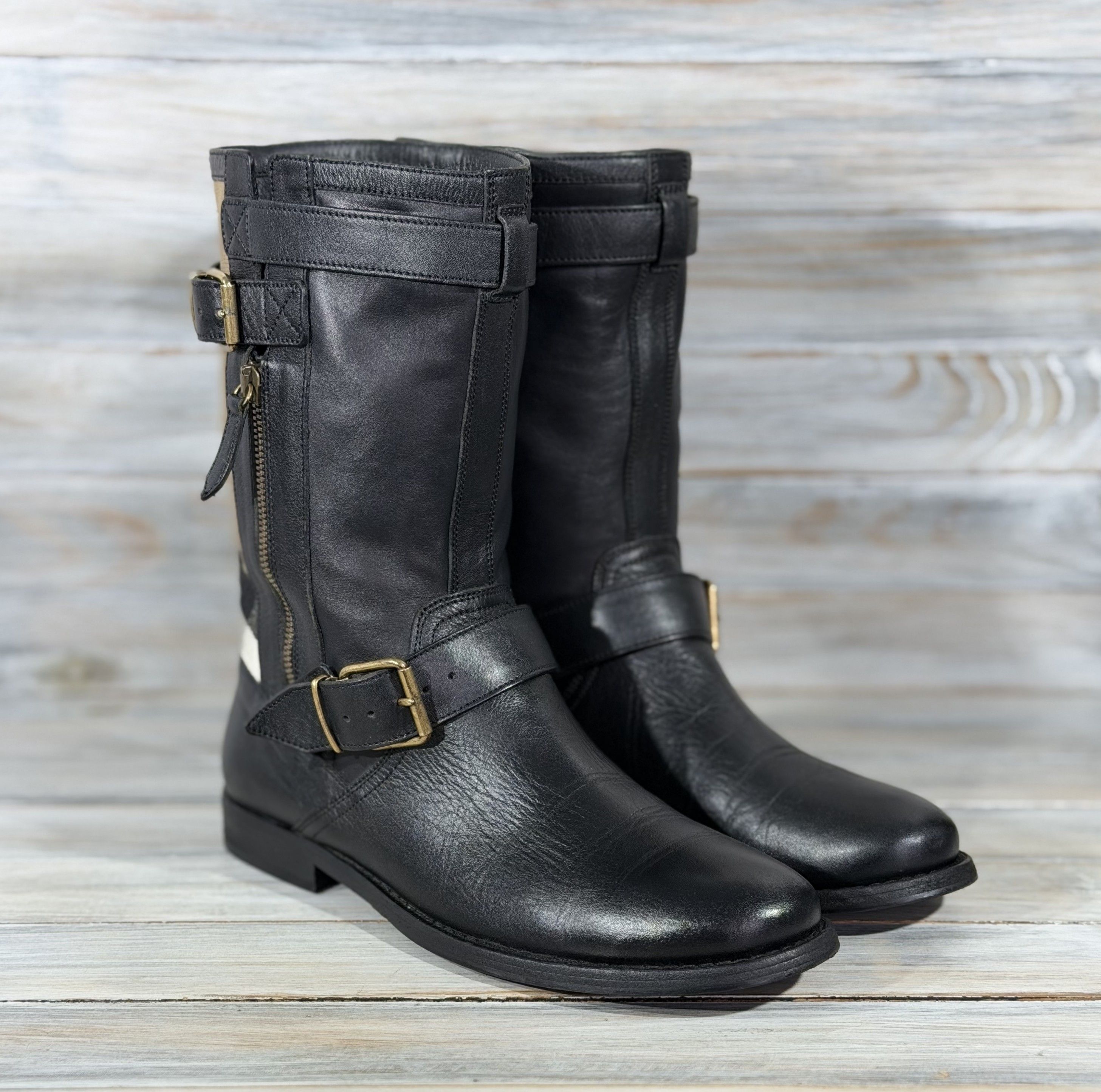 Burberry BURBERRY Nova Check Grantville Biker Leather Boots Italy Size US 8 / IT 38 - 18 Thumbnail