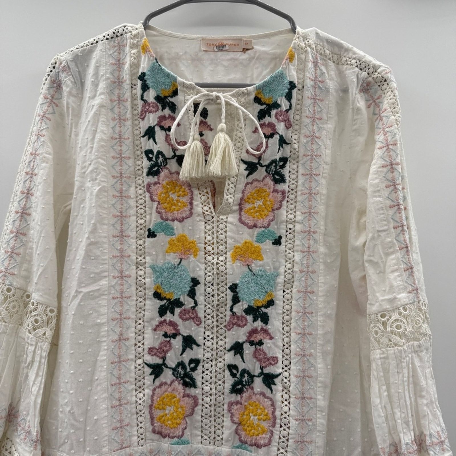 Tory Burch Tory Burch White Multicolor Floral Boho Long Sleeve Dress Size S / US 4 / IT 40 - 3 Thumbnail