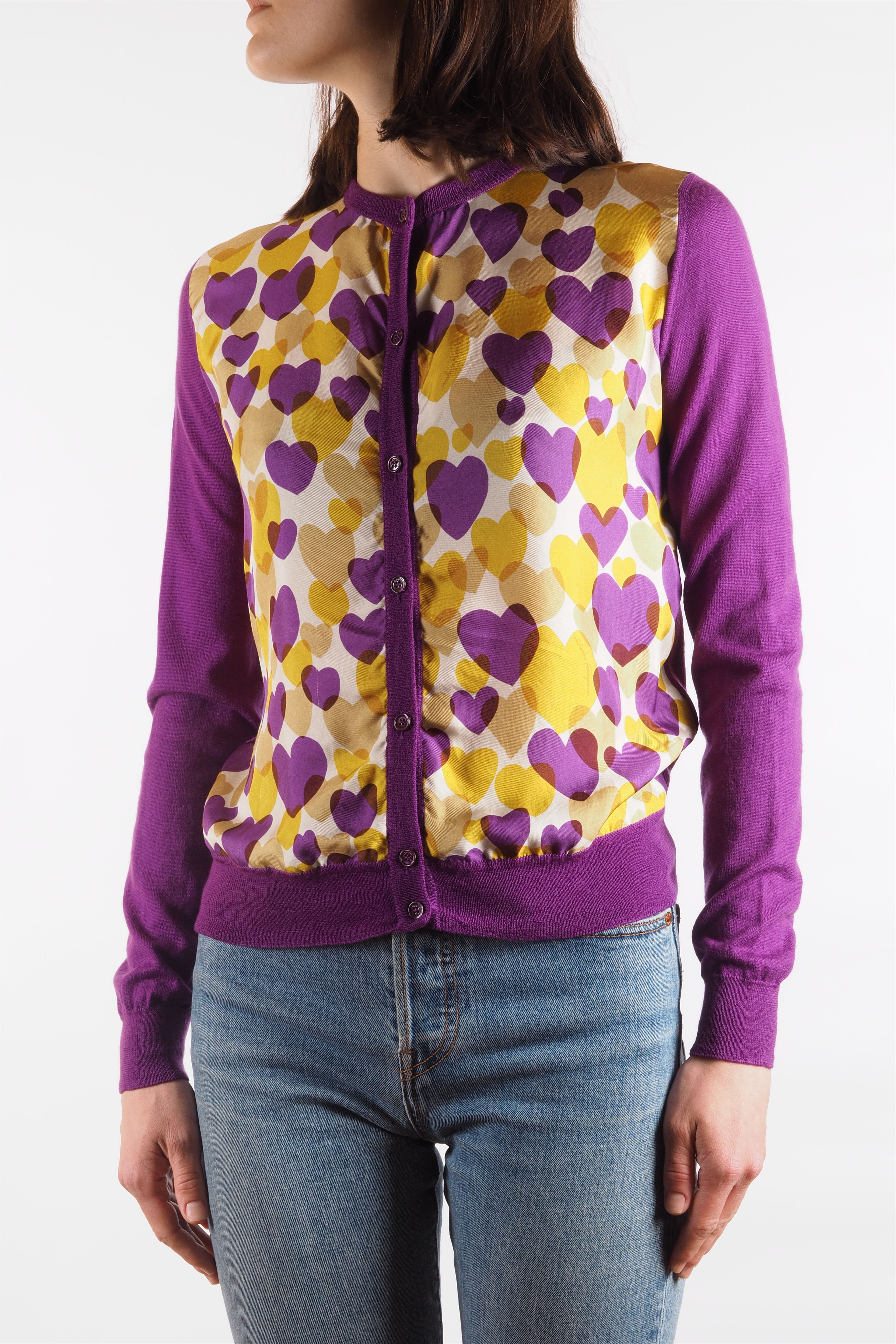 Salvatore Ferragamo Salvatore Ferragamo Vintage Cardigan Heart Print Purple Size S / US 4 / IT 40 - 2 Thumbnail