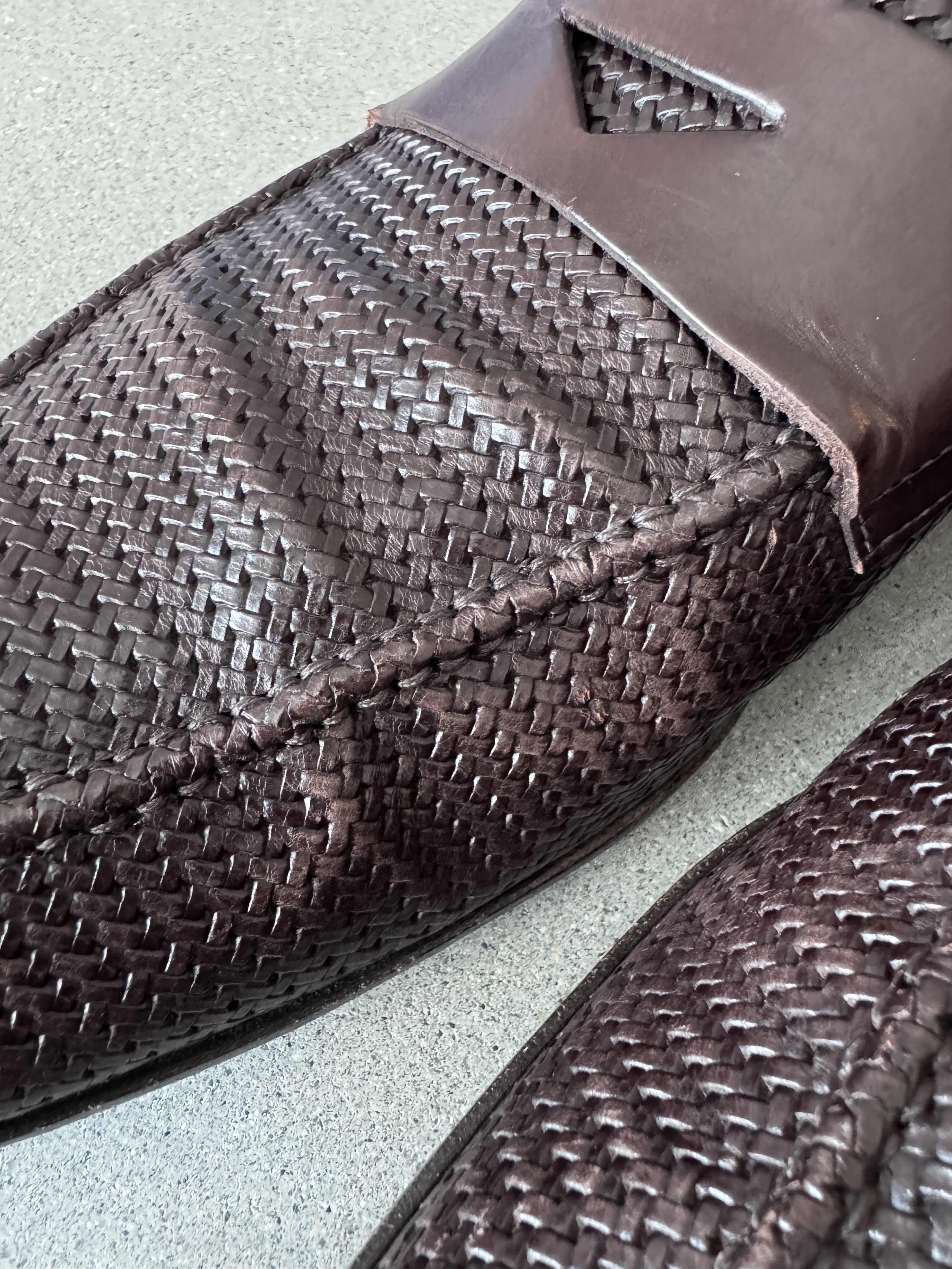 Giorgio Armani Brown leather weave penny loafers Size US 12.5 / EU 45-46 - 2 Thumbnail