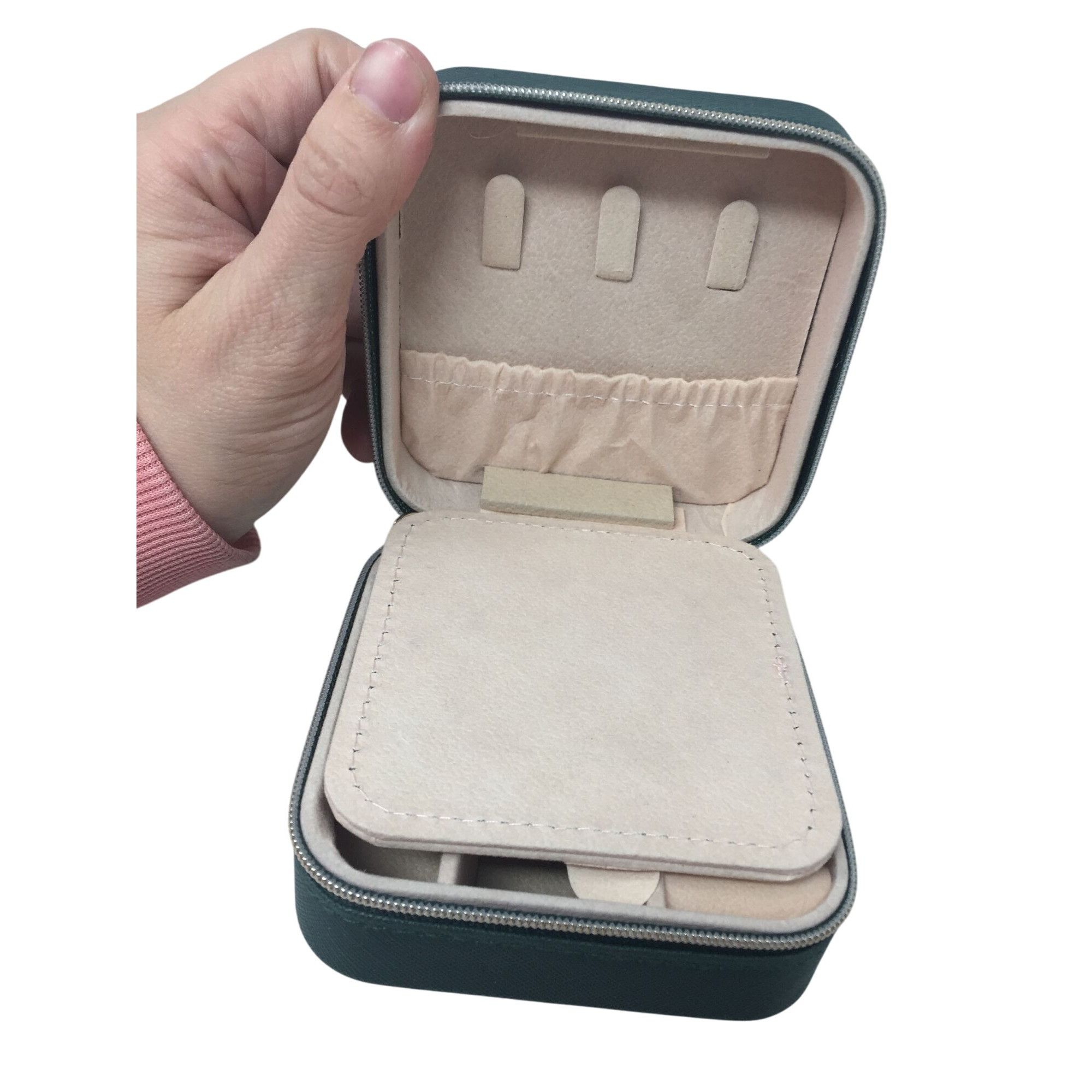 Other Dark Green Zippered Mini Portable Travel Jewelry Box with Go Size ONE SIZE - 11 Thumbnail