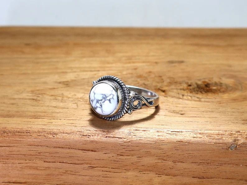 Handmade Howlite Ring, Handmade Sterling Silver Ring: Gift idea Size ONE SIZE - 3 Thumbnail