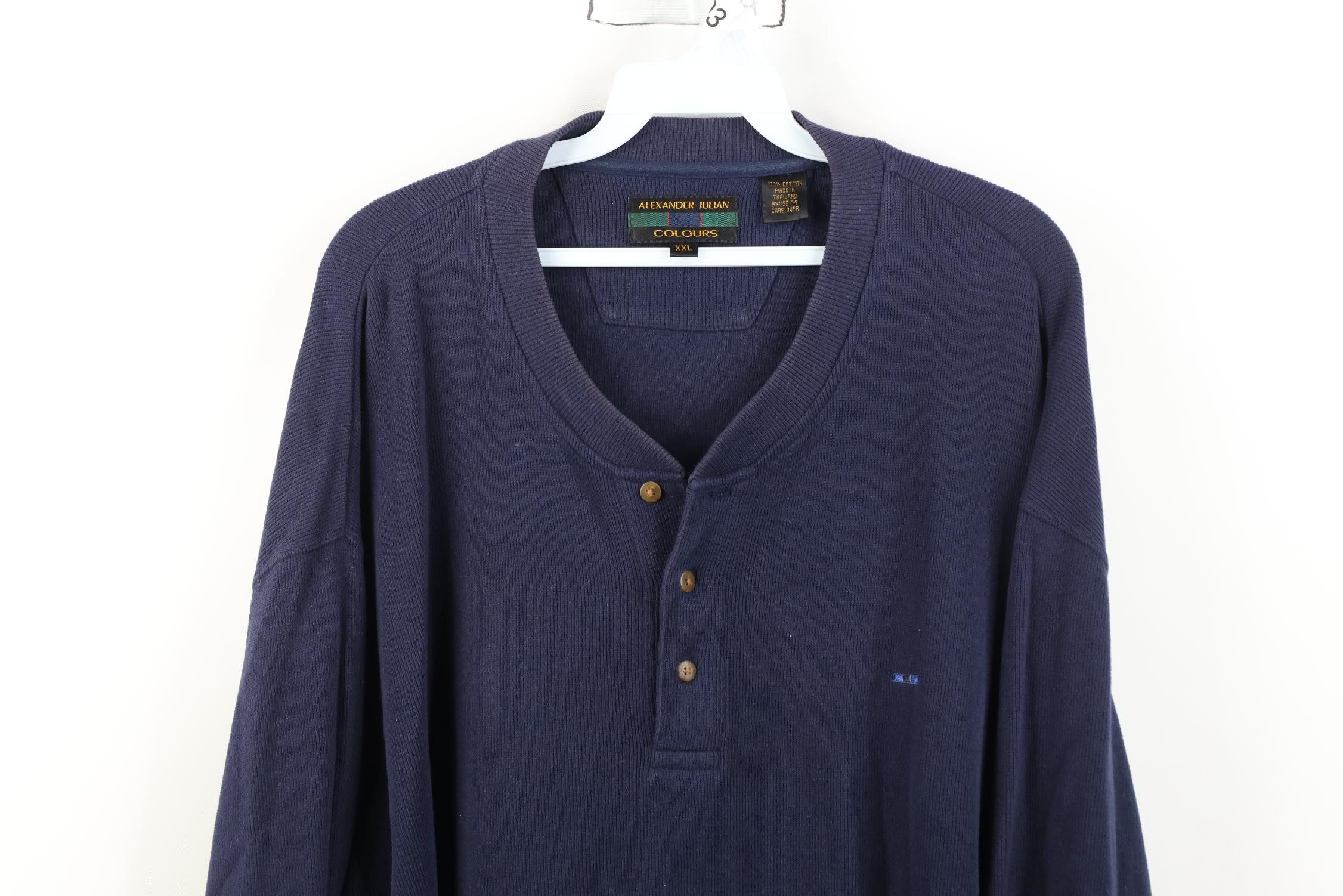Vintage Vintage 90s Streetwear Ribbed Knit Henley T-Shirt Blue Size US XXL / EU 58 / 5 - 2 Thumbnail