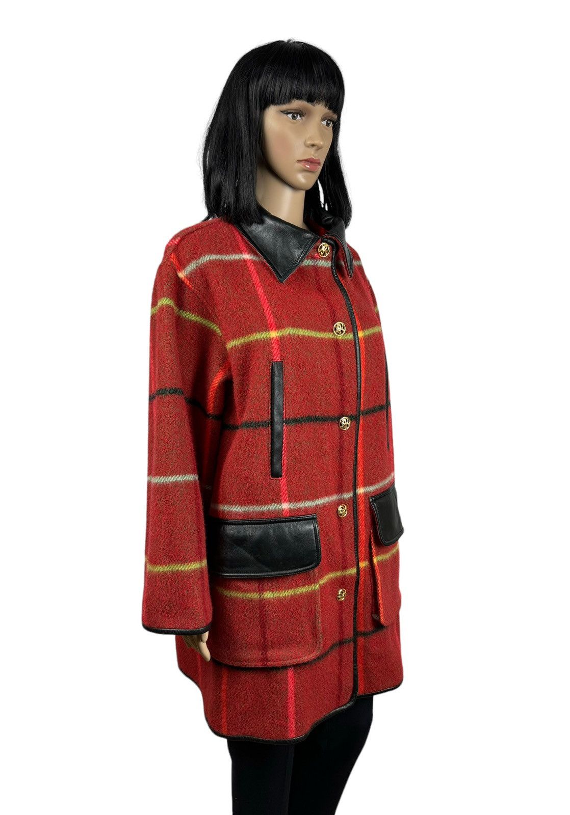 Nina Ricci × Vintage Nina Ricci Vintage Check Wool Coat Leather Trim size 38 Size S / US 4 / IT 40 - 4 Thumbnail