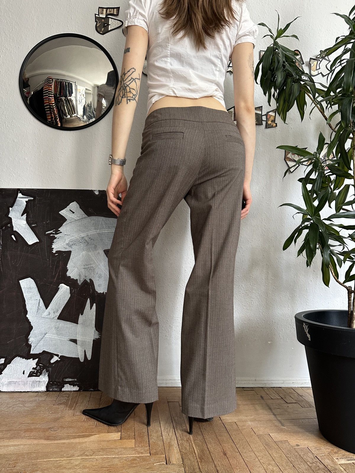 Beauty Beast × Japanese Brand Sade Office Siren Corpcore Wide Leg Stripe Pants Flared 00s Size 30" / US 8 / IT 44 - 8 Thumbnail